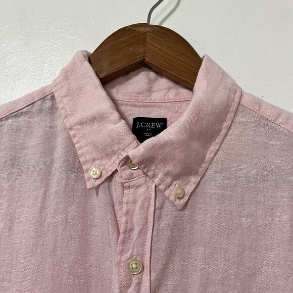 J Crew Mens Linen Short Sleeve Button Up Shirt Size S Pale Pink Coastal Beachy - Picture 5 of 7